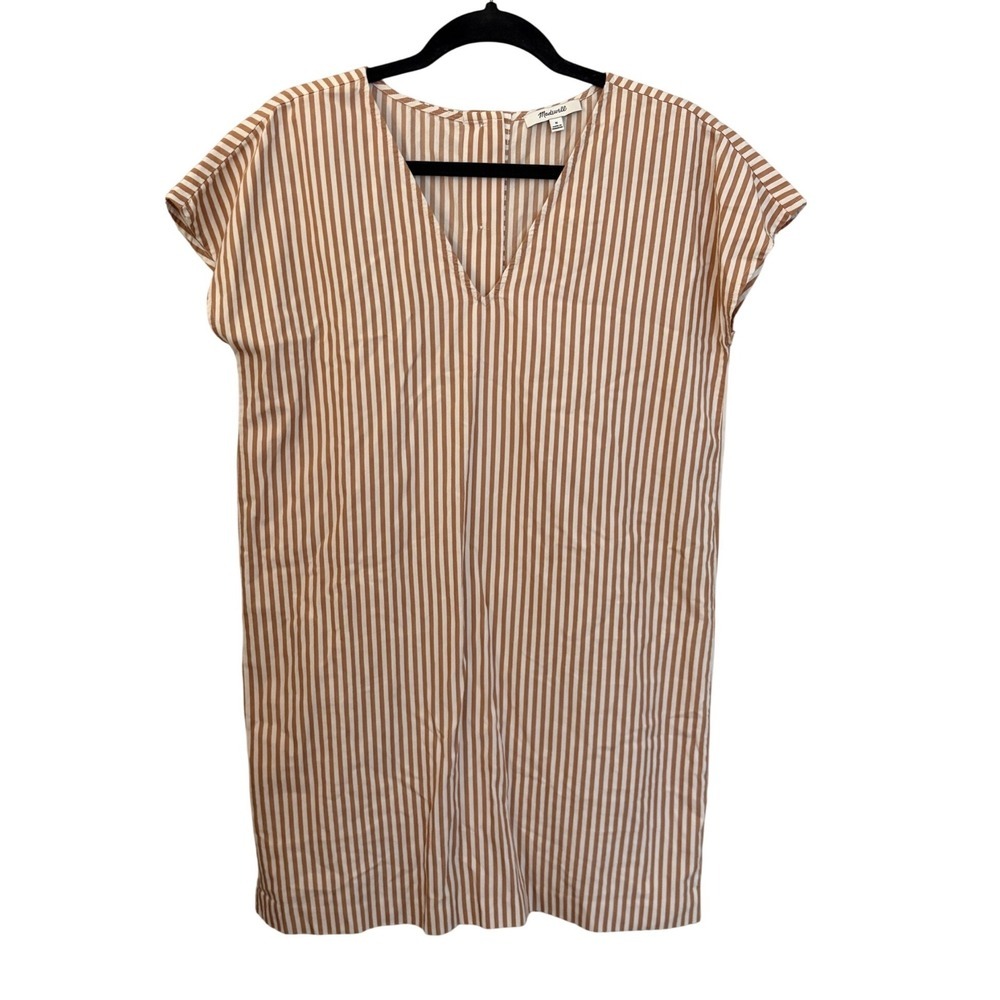 Madewell Striped V Neck Short Sleeve Button Back Casual Mid Dress Women's Size M